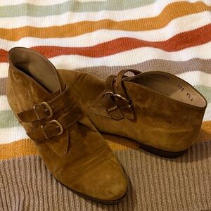 Ferragamo Womens Tan Suede Double Buckle ankle booties